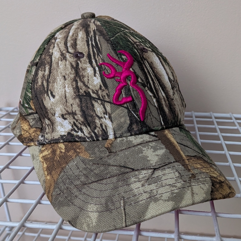 Browning Camouflage Baseball Hat with Hot Pink Logo